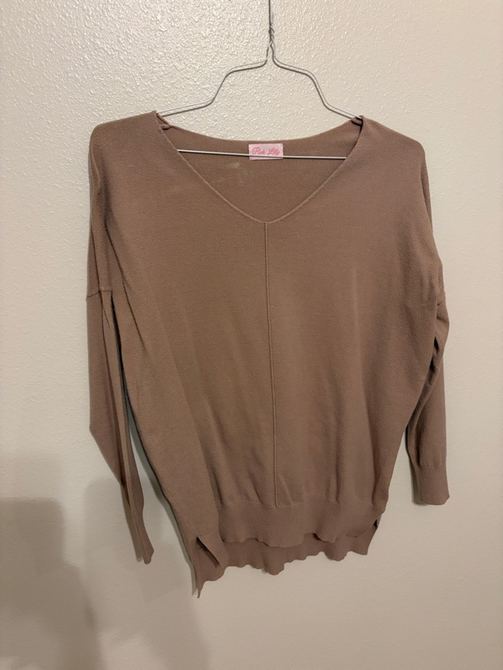 Pink Lily Mocha V-Neck Pullover Sweater